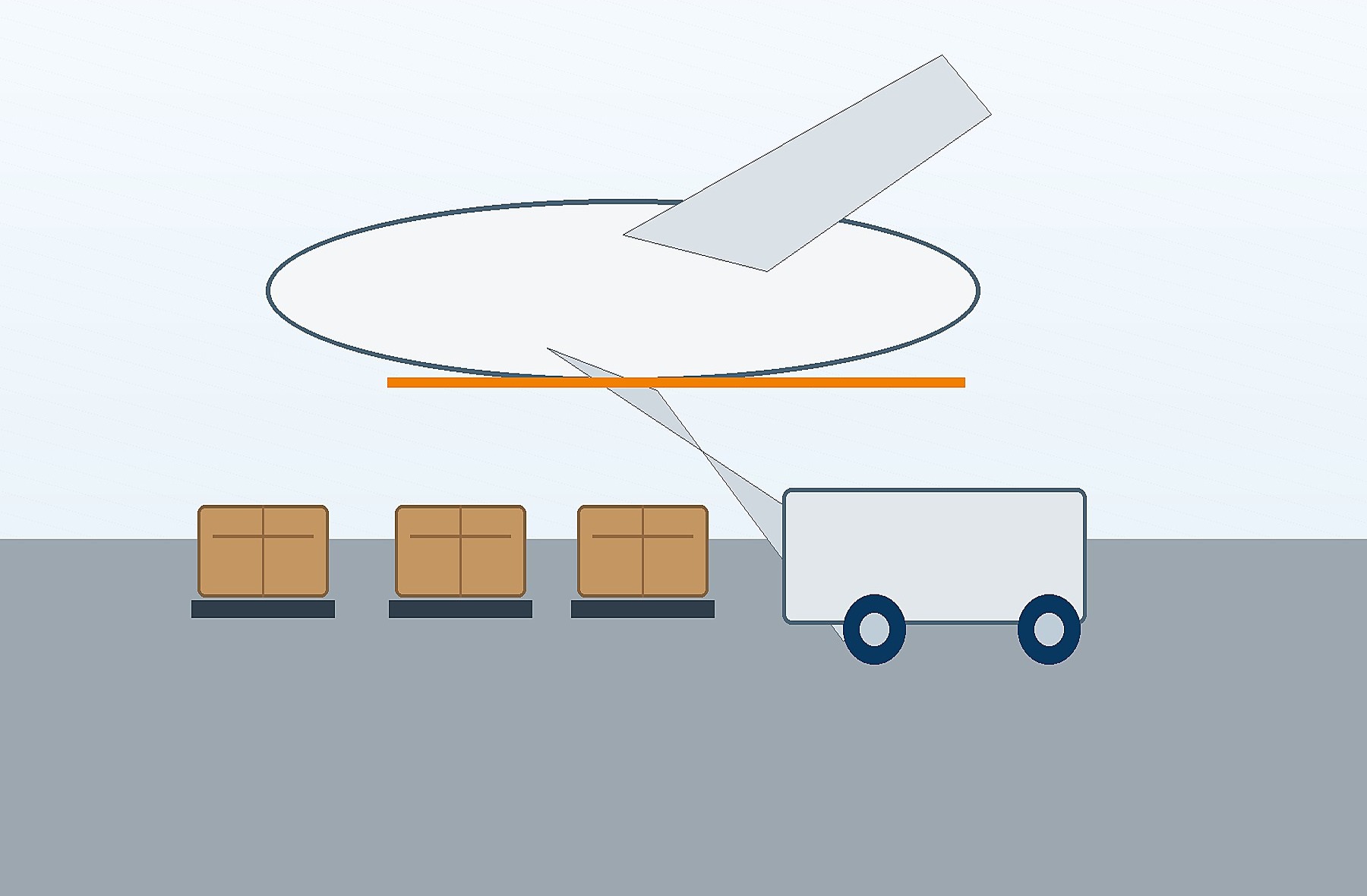 Hand-drawn air cargo loading illustration with unbranded aircraft and pallets