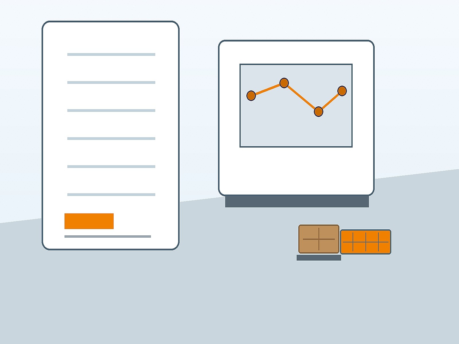 Hand-drawn logistics document review illustration without visible personal data