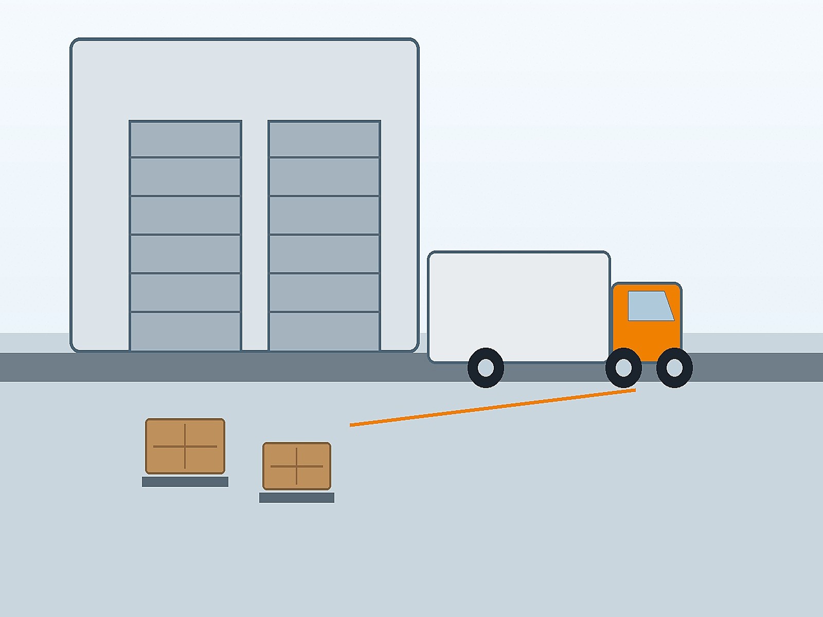 Hand-drawn delivery dock illustration with unbranded freight vehicle and loading bay